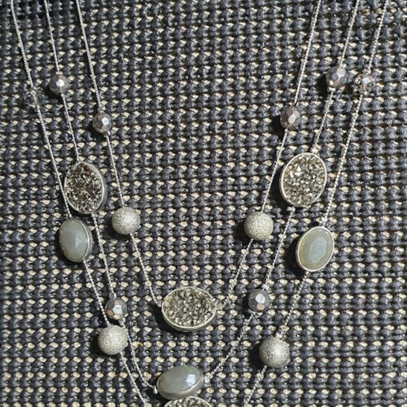 Druzy Silvertone Necklace - Picture 1 of 3